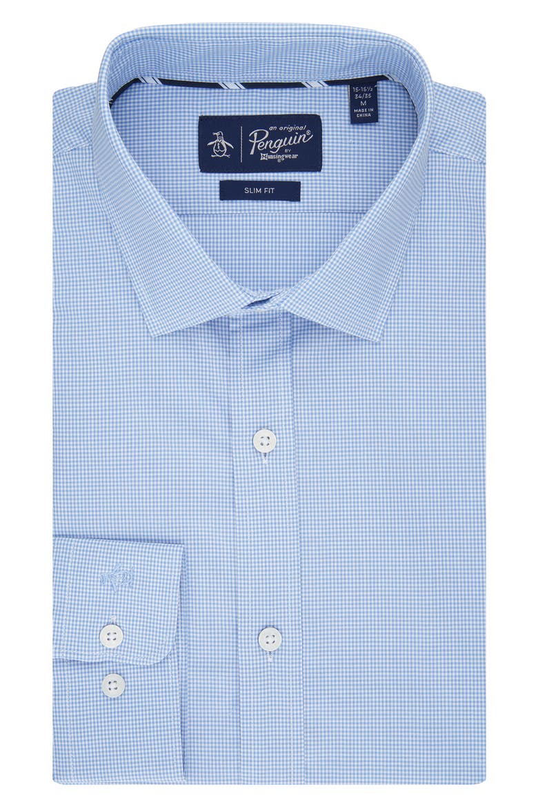 Gingham Print Slim Fit Dress Shirt, Main, color, BLUE