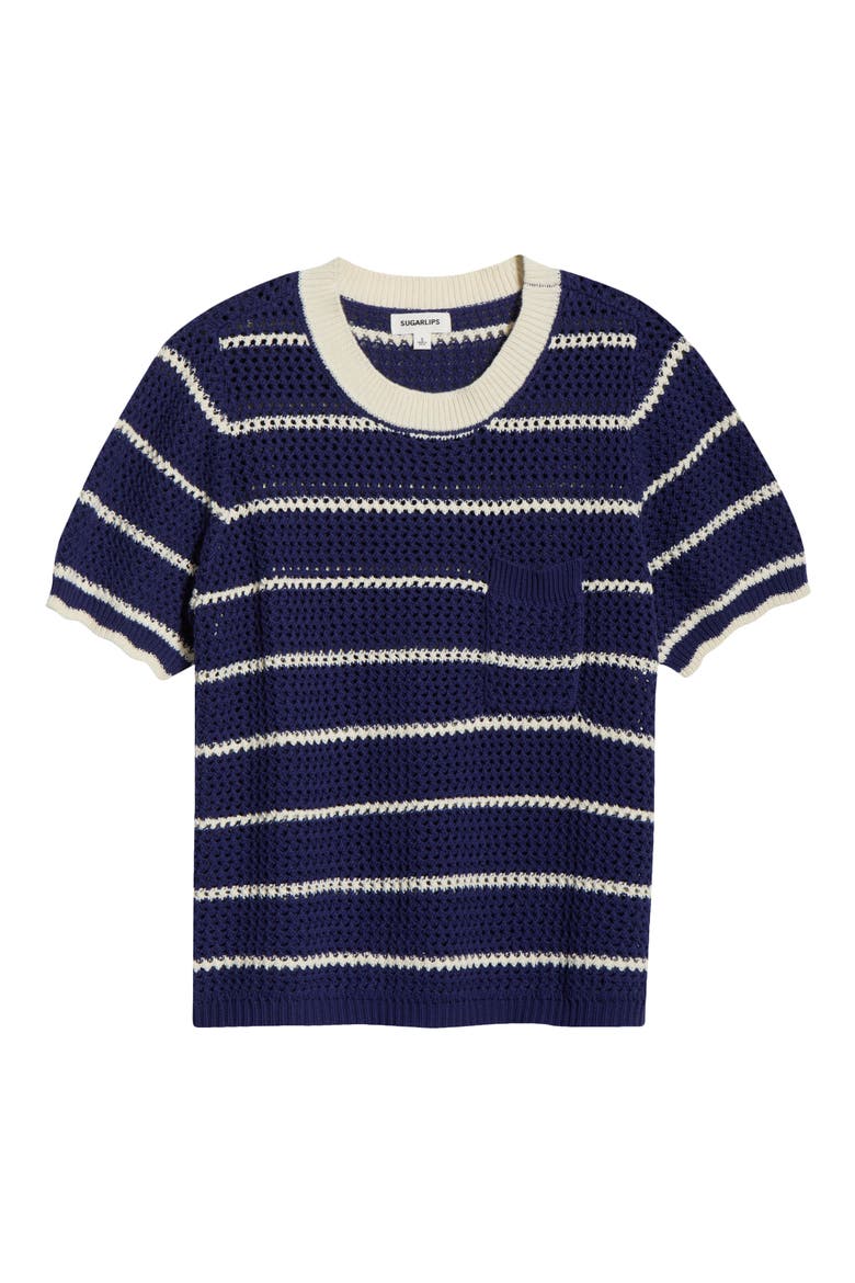 Dannah Stripe Open Knit Sweater, Alternate, color, NAVY-CREAM