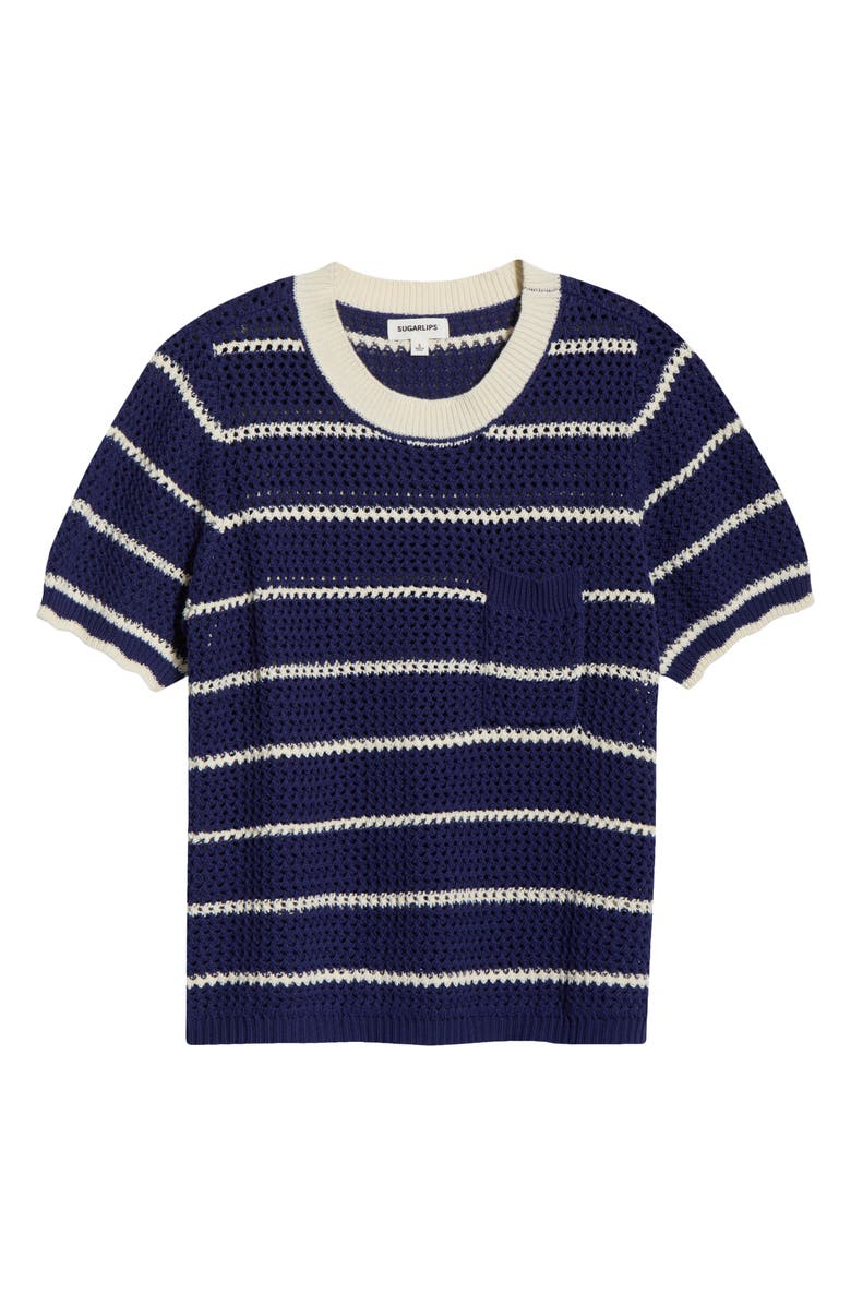 SUGARLIPS Dannah Stripe Open Knit Sweater, Main, color, Navy-Cream