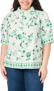 CeCe Floral Band Collar Placket Button-Up Shirt