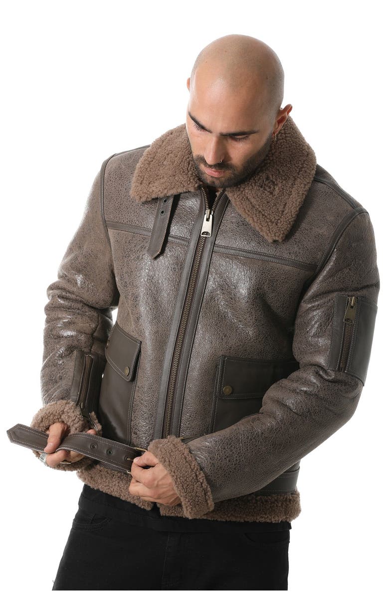 Furniq UK Samuel Textured Shearing Pilot Jacket, Alternate, color, Taupe Brown