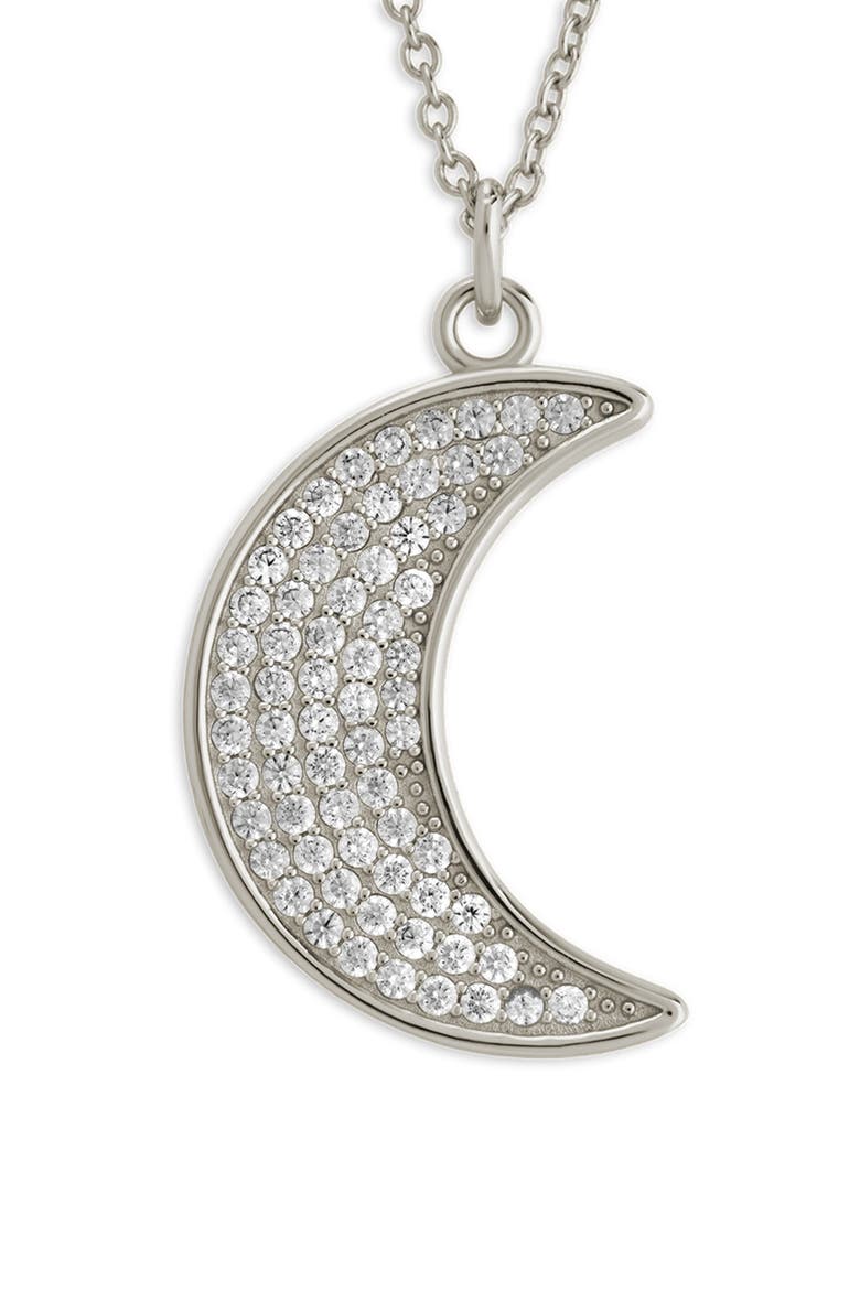 Pav Cubic Zirconia Crescent Moon Pendant Necklace, Alternate, color, SILVER