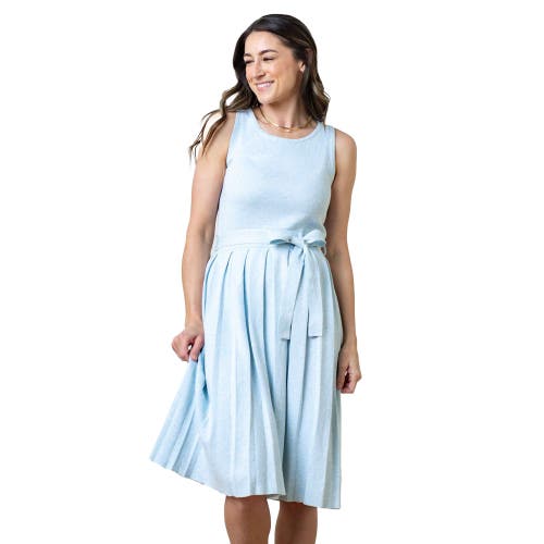 Hope & Henry Organic Pleated Sweater Knit Dress In Light Blue Heather