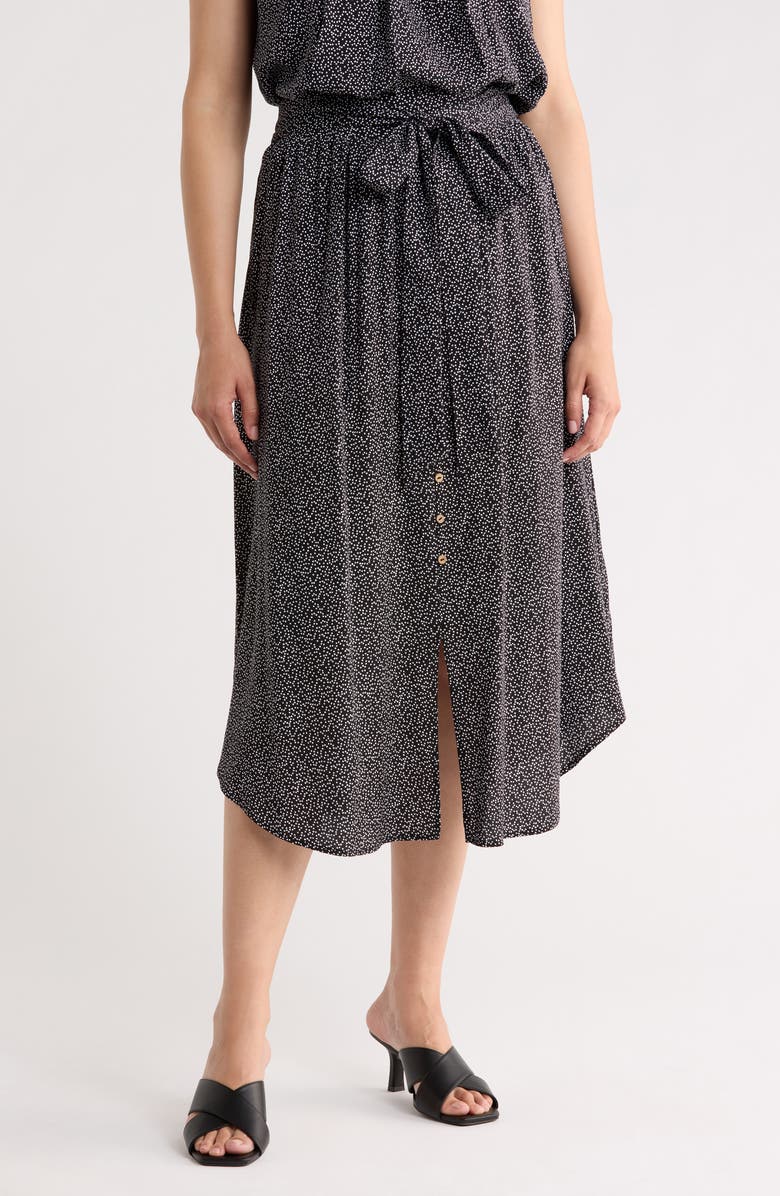 Renee C Dot Curved Hem Skirt, Main, color, Black