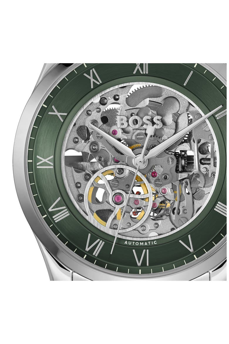 Principle Skeleton Automatic Bracelet Watch, 41mm, Alternate, color, DARK GREEN