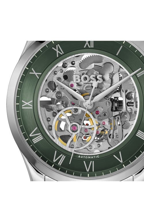 Hugo Boss Boss Principle Skeleton Automatic Bracelet Watch, 41mm In Dark Green