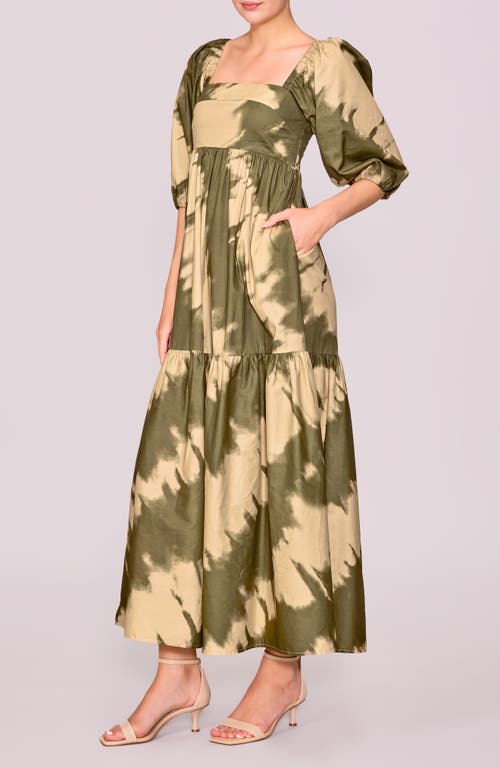 Melloday Square Neck Puff Sleeve Tiered Dress In Neutral