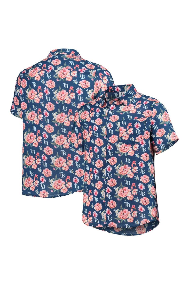 Men's FOCO Navy Tampa Bay Rays Floral Linen Button-Up Shirt, Main, color, Navy