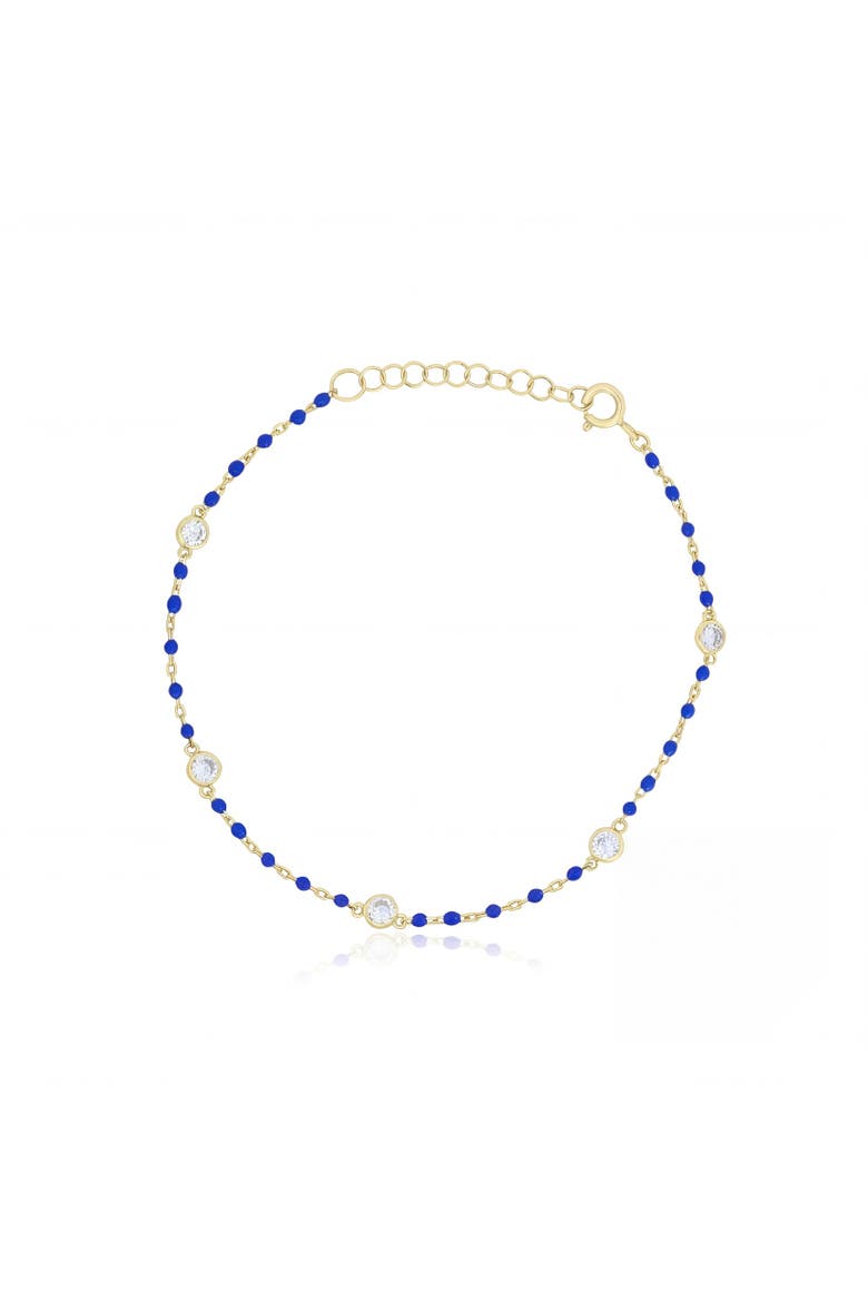 Dark Blue Enamel Bead CZ Chain Bracelet, Main, color, Dark Blue