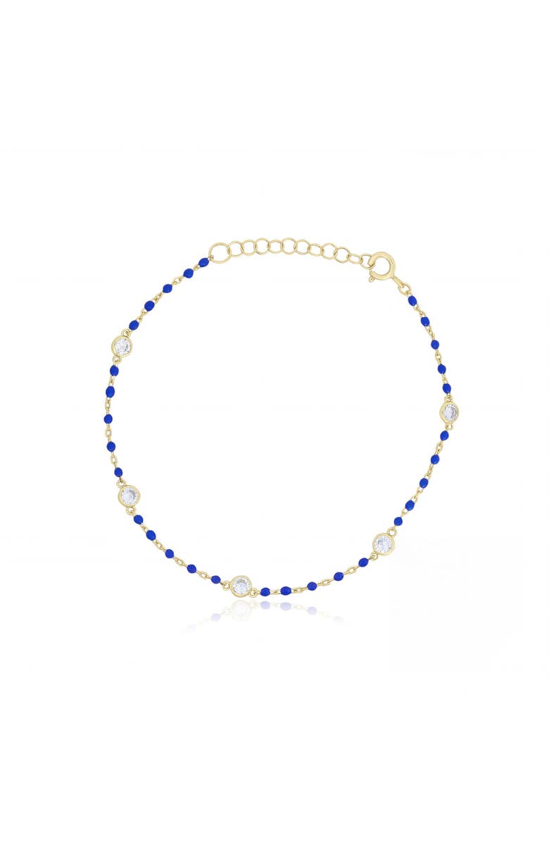 The Lovery Fine Jewelry Dark Blue Enamel Bead CZ Chain Bracelet, Main, color, Dark Blue
