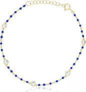 The Lovery Fine Jewelry Dark Blue Enamel Bead CZ Chain Bracelet