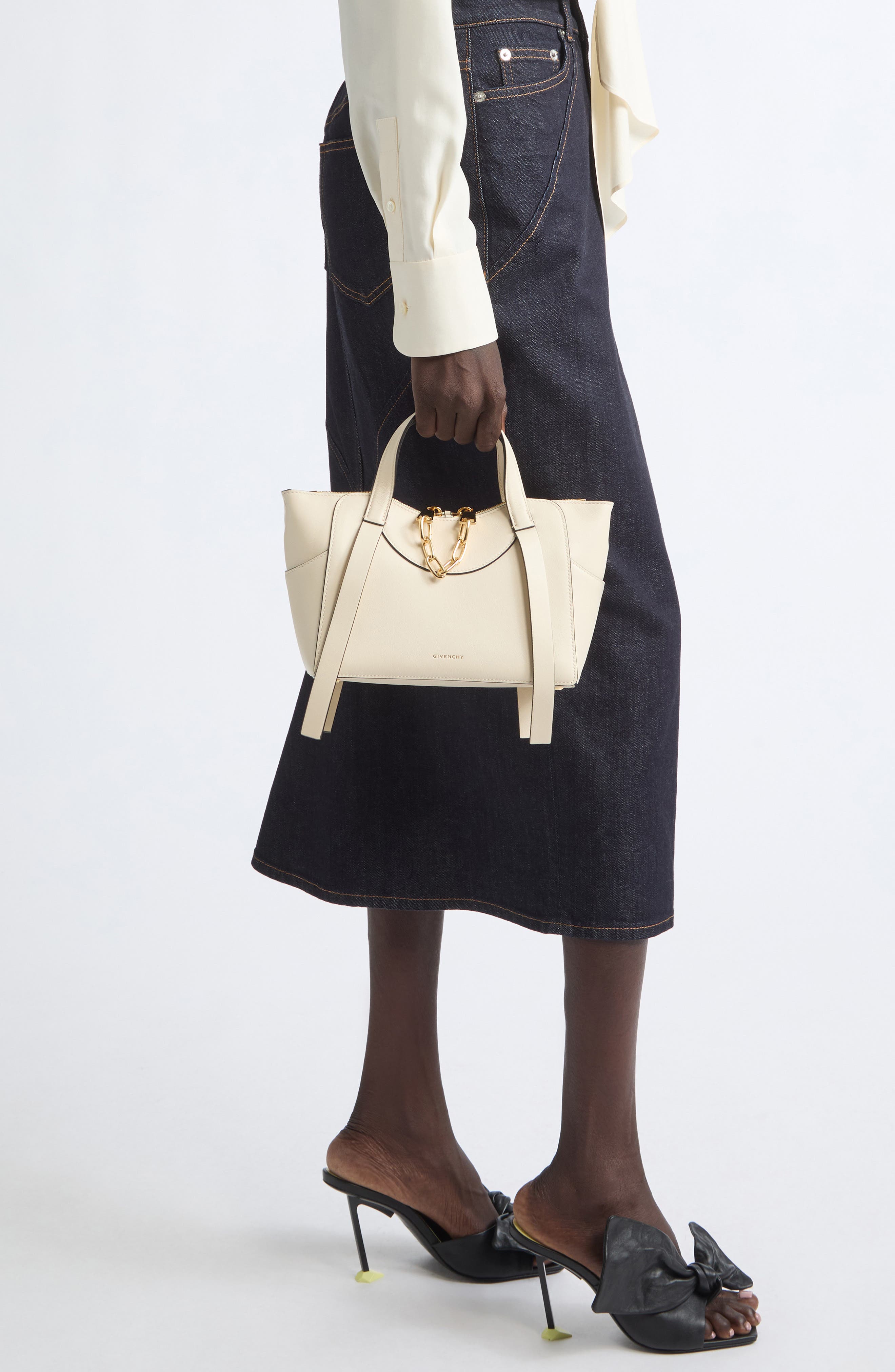 Small Snatch Leather Chain Zip Tote, Alternate, color, CREAM