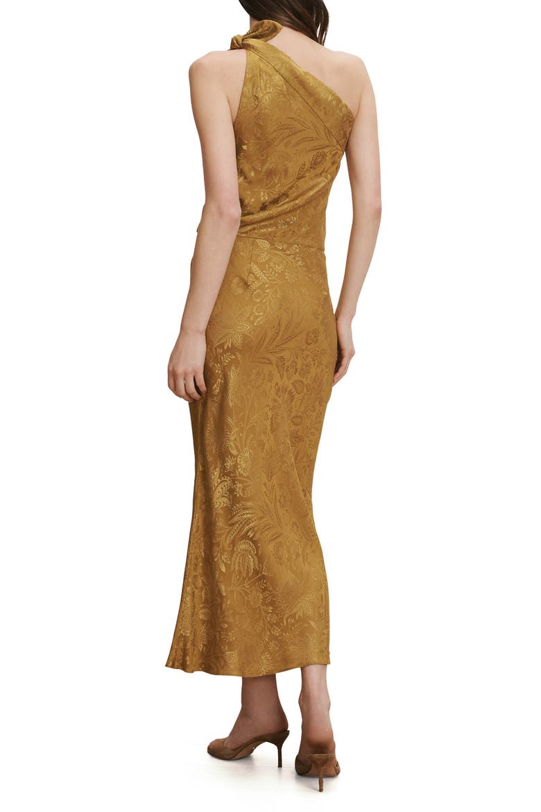 Grycen Floral Jacquard Satin One-Shoulder Gown, Alternate, color, GOLD OCHRE