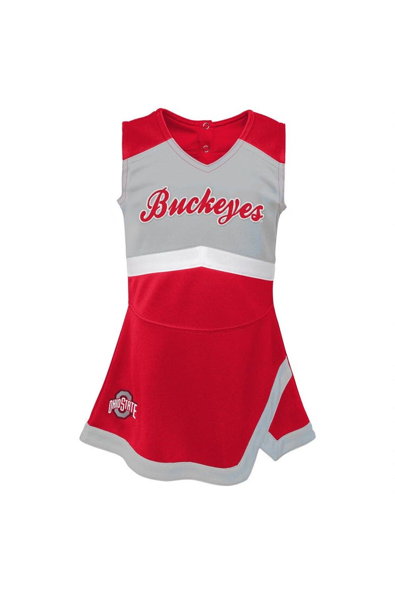 Girls Toddler Scarlet/Gray Ohio State Buckeyes Two-Piece Cheer Captain Jumper Dress & Bloomers Set, Alternate, color, Scarlet