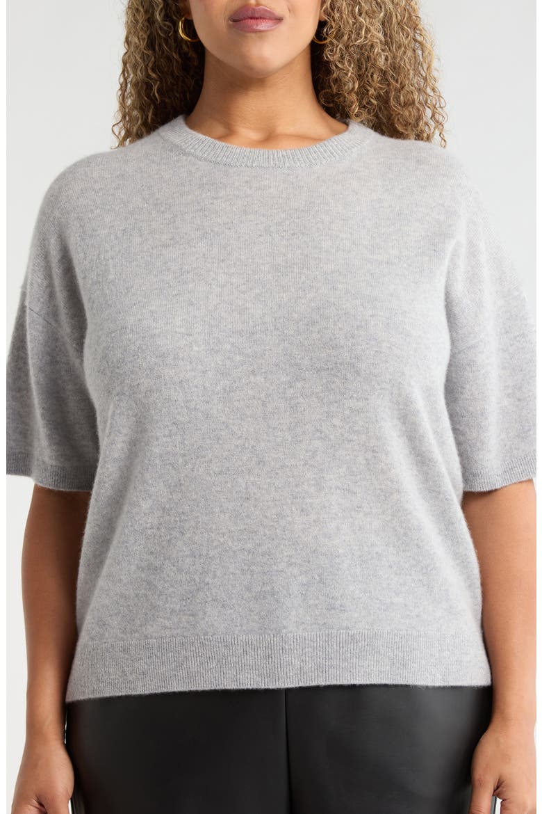 Short Sleeve Cashmere Sweater, Alternate, color, GREY SILK HEATHER