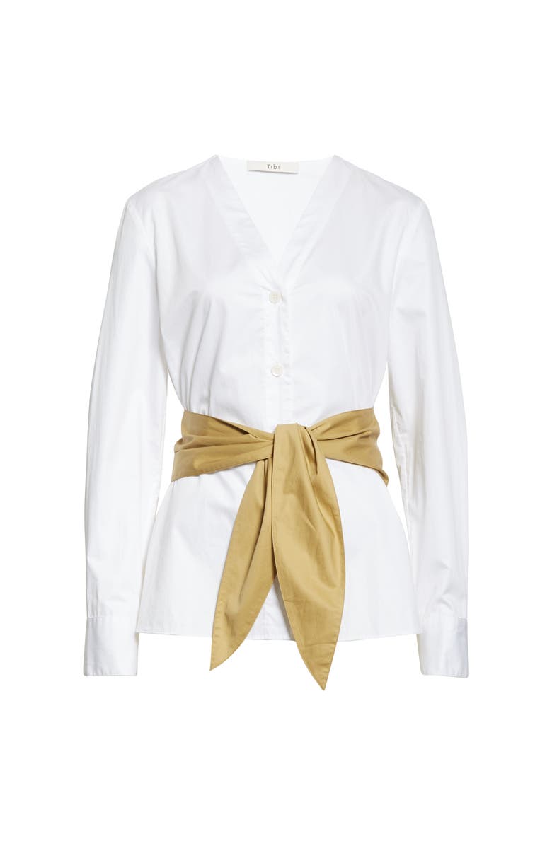 Tibi Cotton Poplin Shirt with Tie Belt, Alternate, color, 