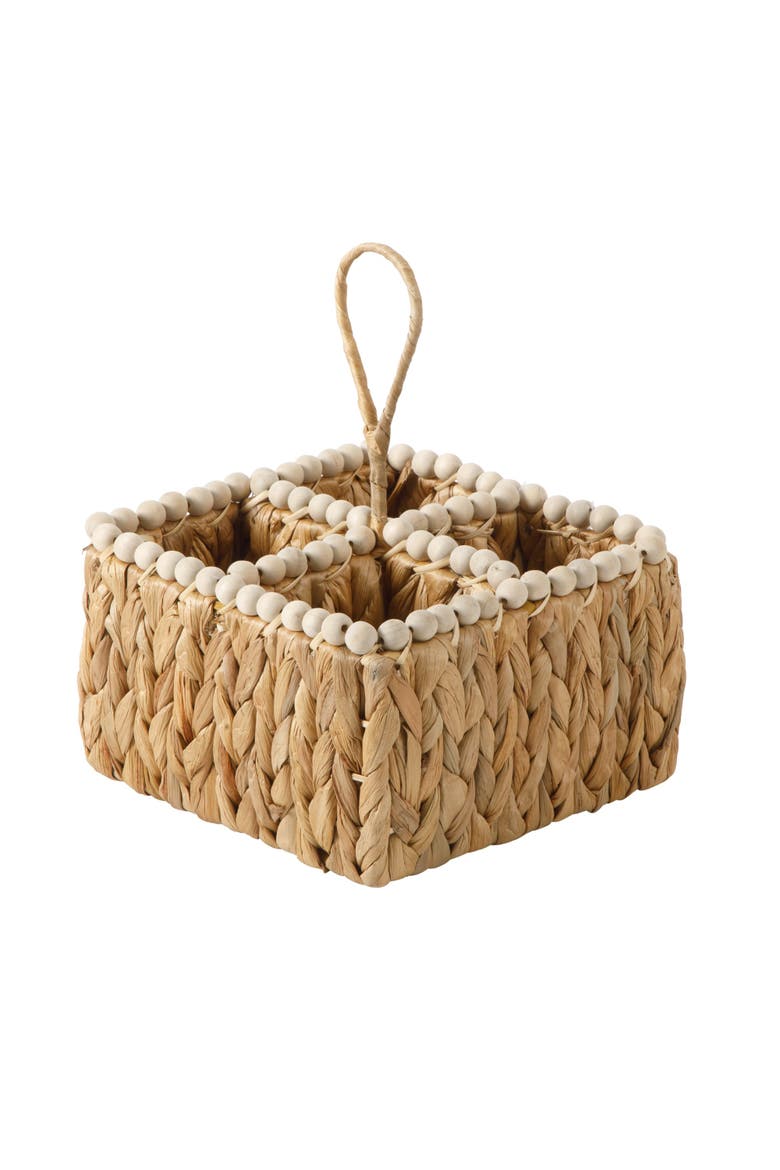 Woven Utensil Caddy with Compartments, Water Hyacinth Basket, Alternate, color, Natural