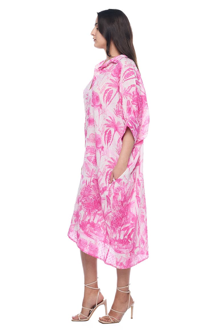 Palm Three-Quarter Sleeve Cotton Button-Up Dress, Alternate, color, PINK