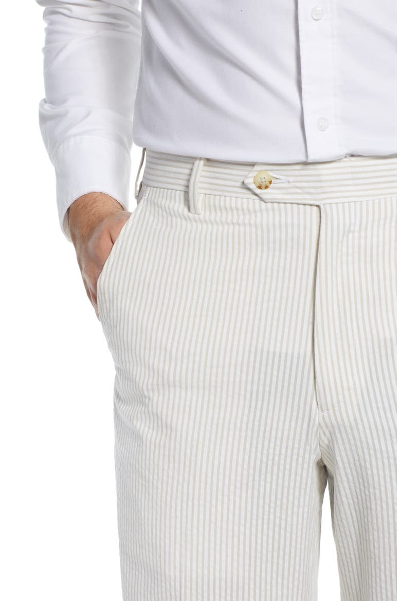 Flat Front Stripe Cotton Seersucker Pants, Alternate, color, TAN