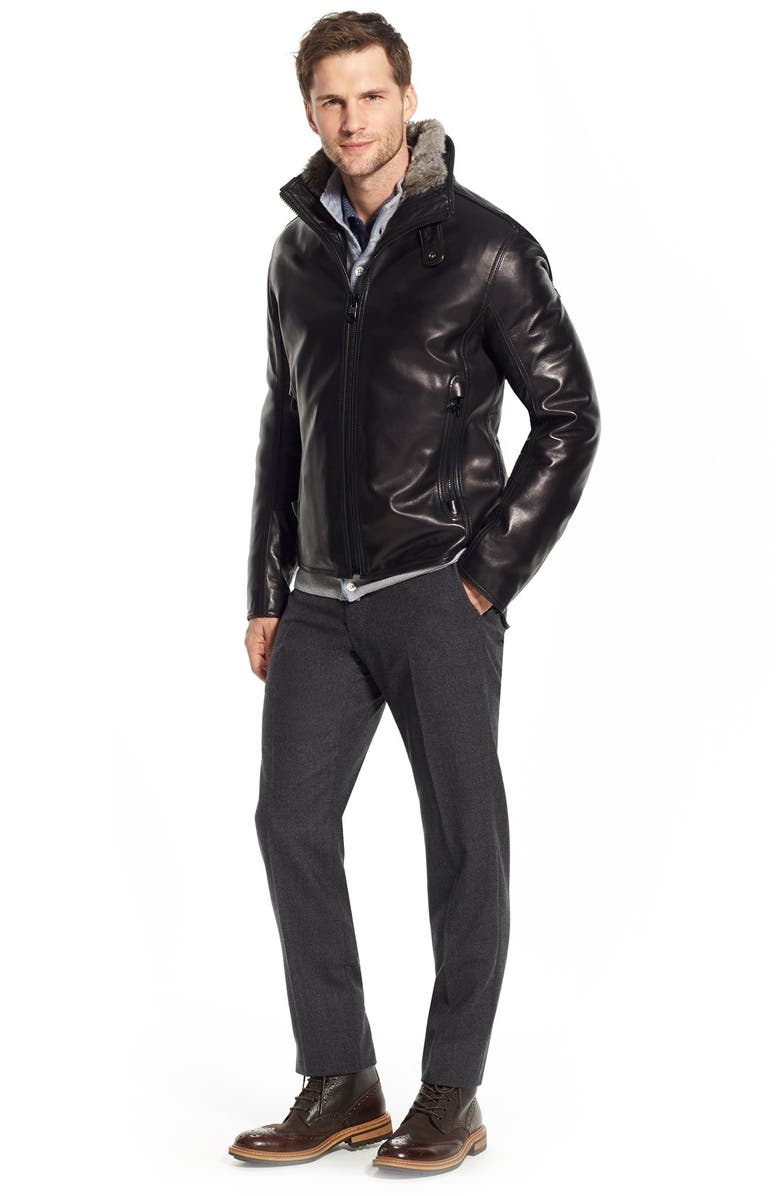Andrew Marc Marc New York by Andrew Marc 'Flycroft' Leather Moto Jacket with Genuine Rabbit Fur Lining, Alternate, color, 