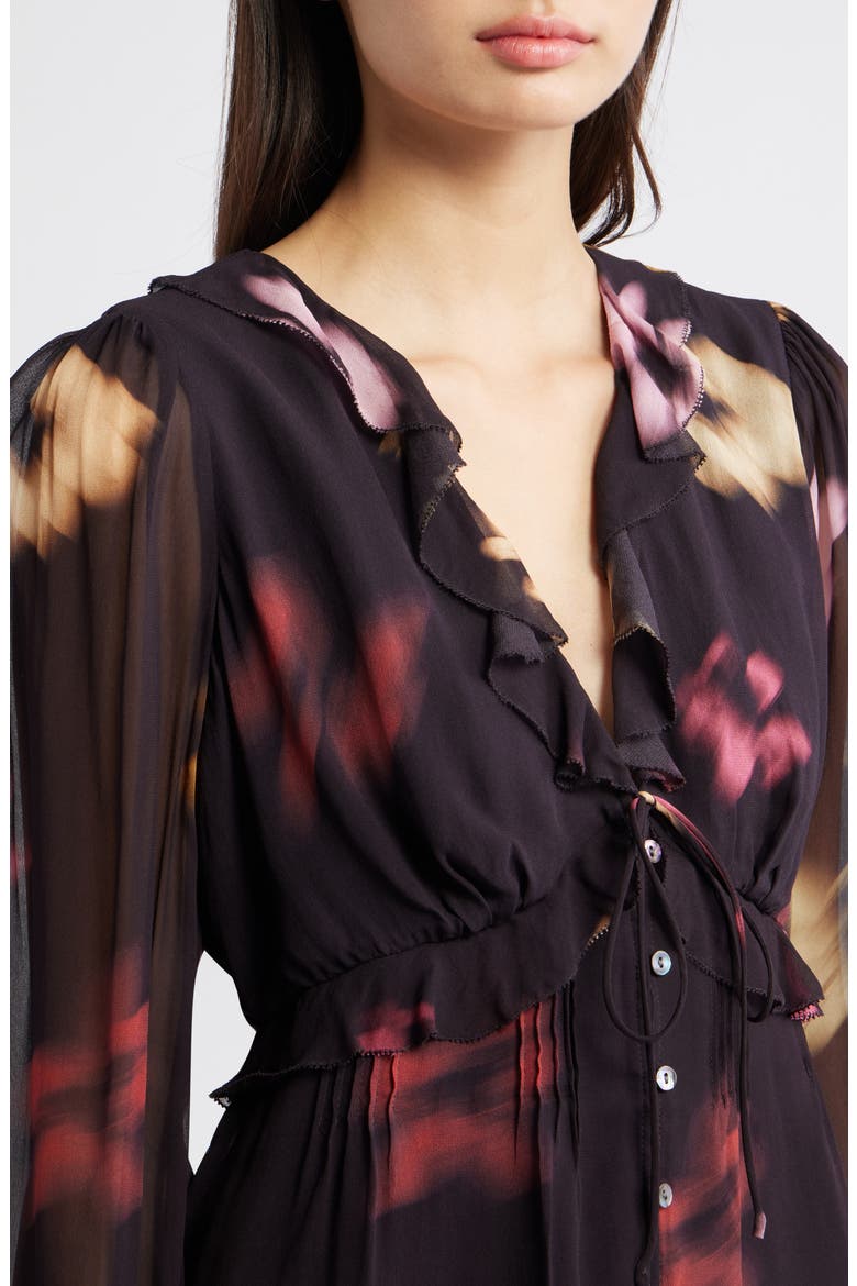 Alixa Floral Ruffle Button-Up Shirt, Alternate, color, ONYX BLURRED FLORAL