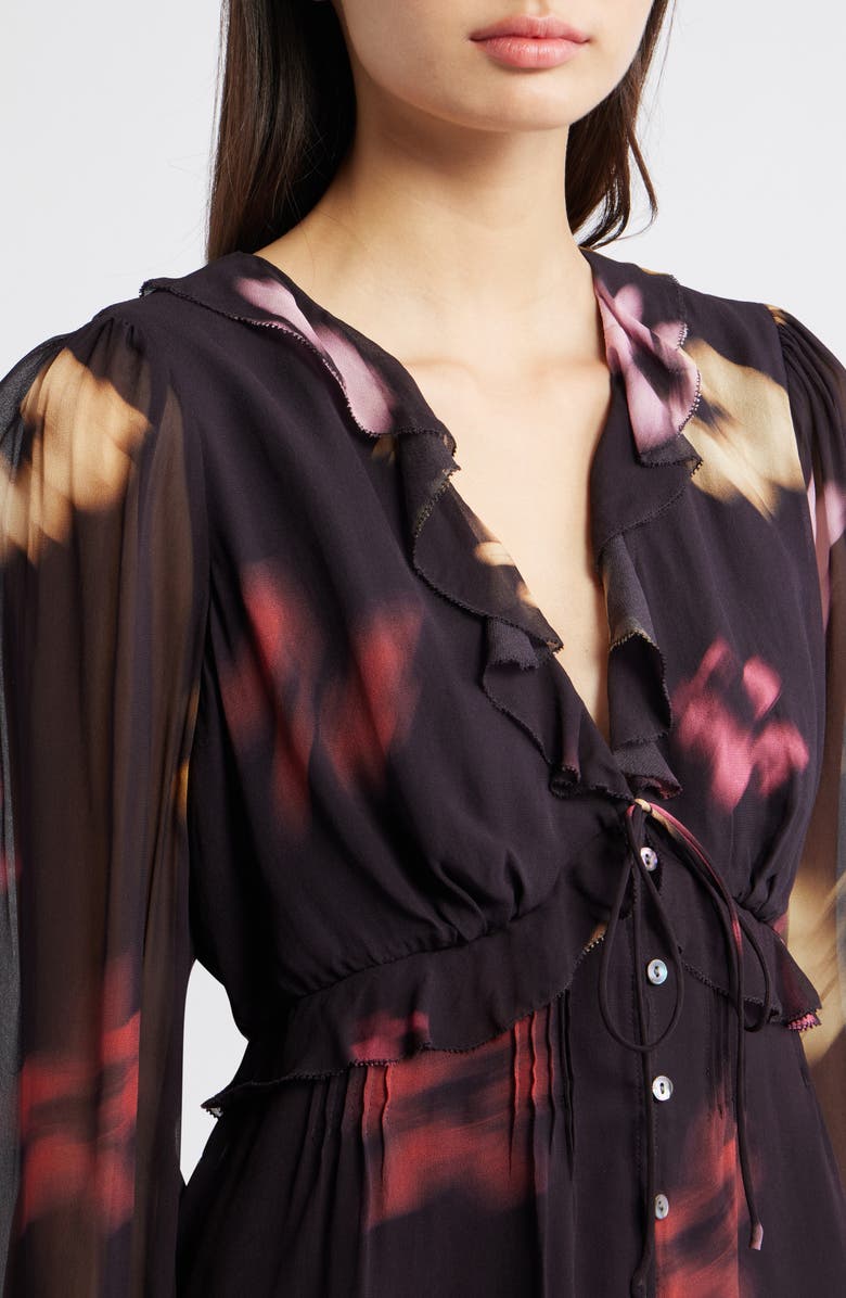 Rails Alixa Floral Ruffle Button-Up Shirt, Alternate, color, Onyx Blurred Floral