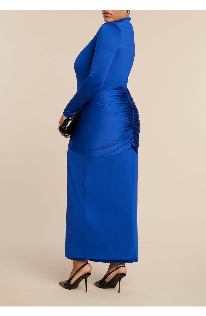 ELOQUII Tie Front Mock Neck Maxi Dress, Alternate, color, Surf Blue