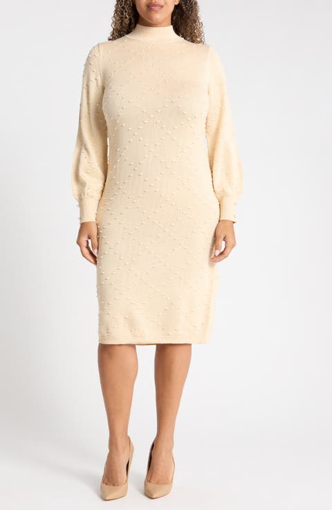 Bobble Stitch Mock Neck Sweater Dress
