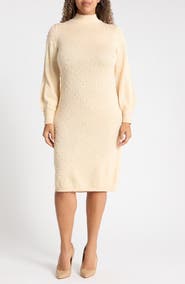 Anne Klein Bobble Stitch Mock Neck Sweater Dress