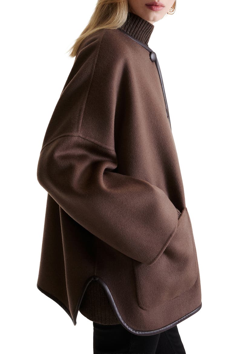 Wool Blend Collarless Coat, Alternate, color, BROWN