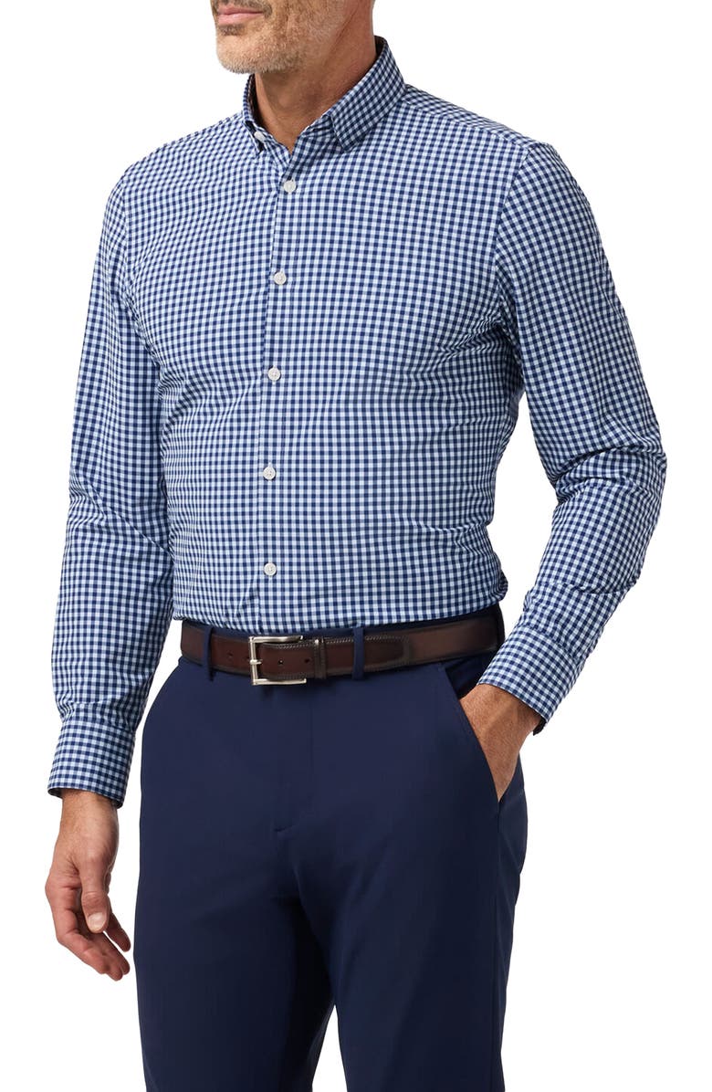 Mizzen+Main Leeward Trim Fit Navy Crew Gingham Button-Up Shirt, Main, color, Midnight Navy Crew Gingham