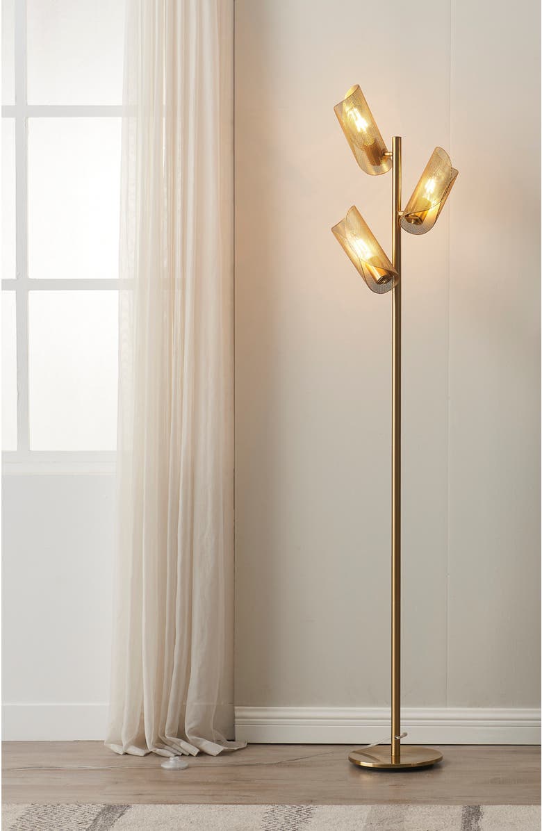 Brightech Lyra 71" Mid-Century Modern LED Floor Lamp with Metal Cylinder Shades, Alternate, color, Antique Brass