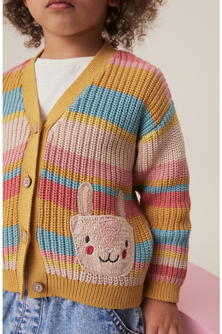 Kids' Bunny Stripe V-Neck Cardigan, Alternate, color, PINK