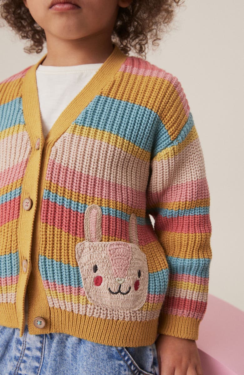 NEXT Kids' Bunny Stripe V-Neck Cardigan, Alternate, color,