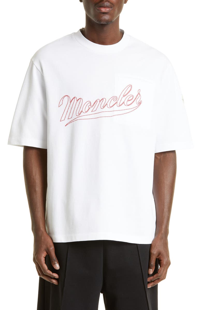 Moncler Embroidered Logo Cotton Pocket tee, Main, color, 
