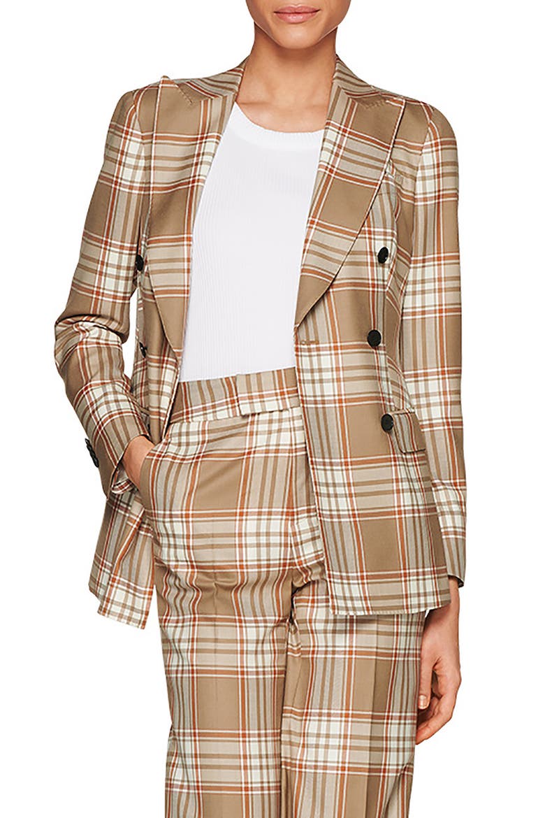Cameron Double Breasted Check Wool Jacket, Main, color, CAMEL/ ORANGE CHECK