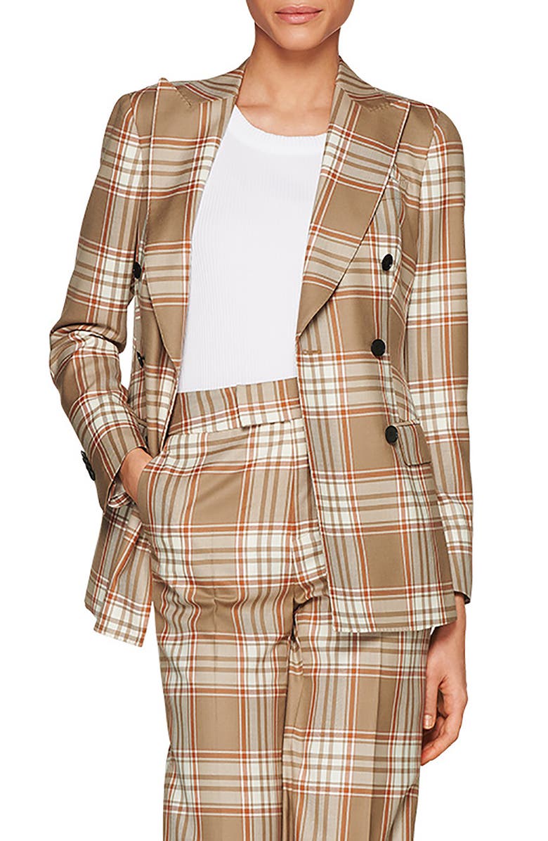 SUISTUDIO Cameron Double Breasted Check Wool Jacket, Main, color,
