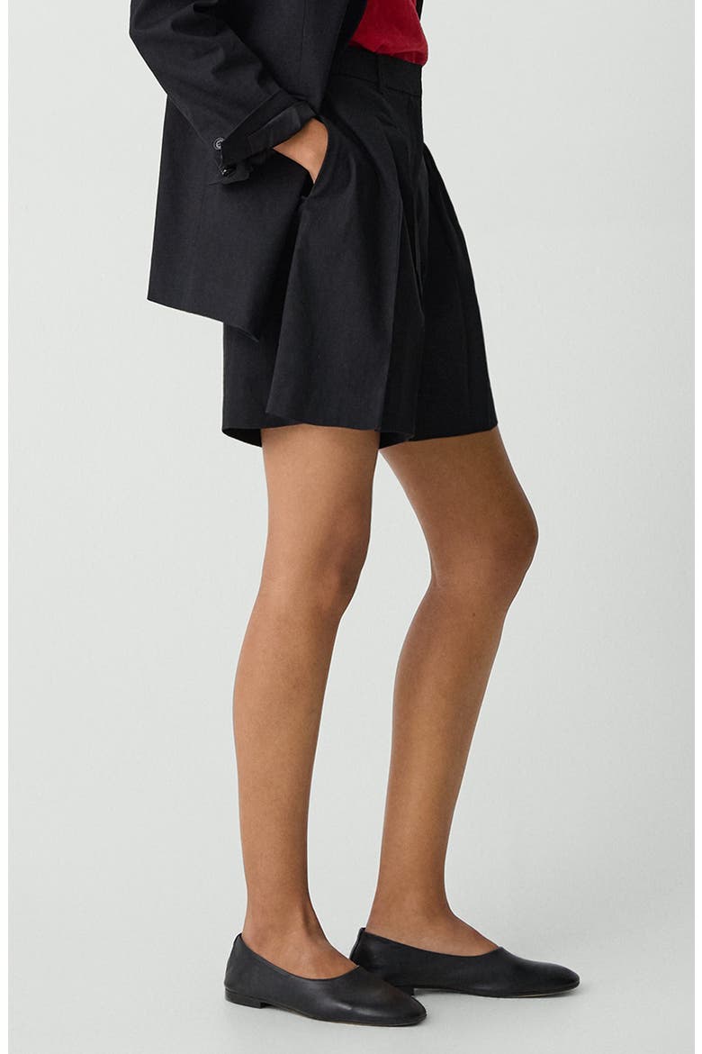 Pleated Linen Blend Shorts, Alternate, color, BLACK