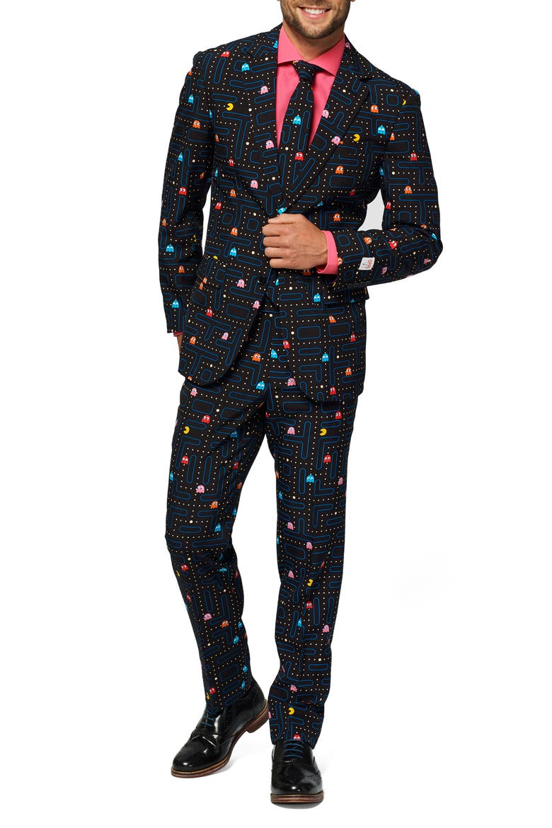 x Pac-Man™ Slim Fit Two-Piece Suit & Tie Set, Alternate, color, BLACK