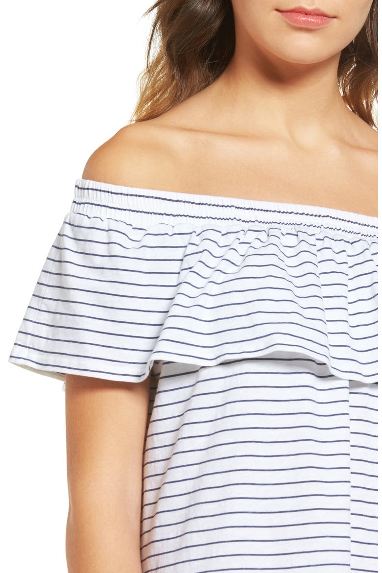 Ruffle Off the Shoulder Dress, Alternate, color, WHITE