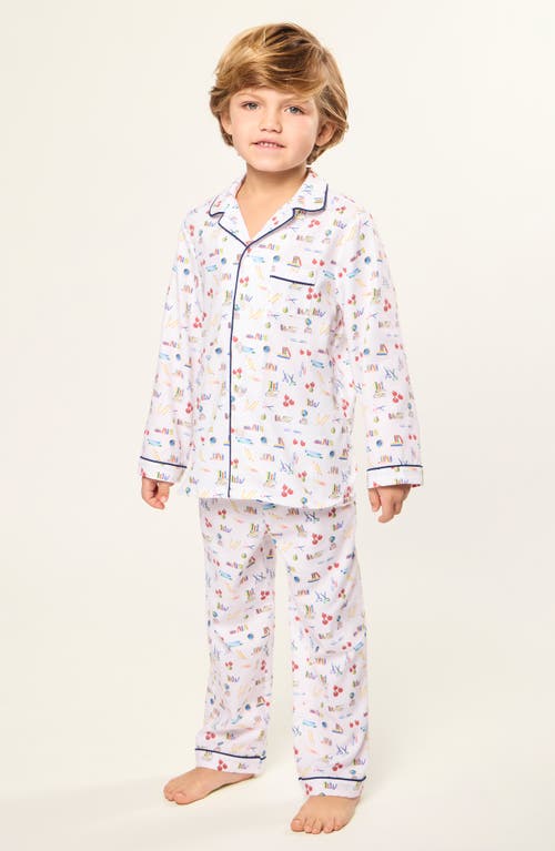 Petite Plume Kids' School Print Two-piece Pajamas In White