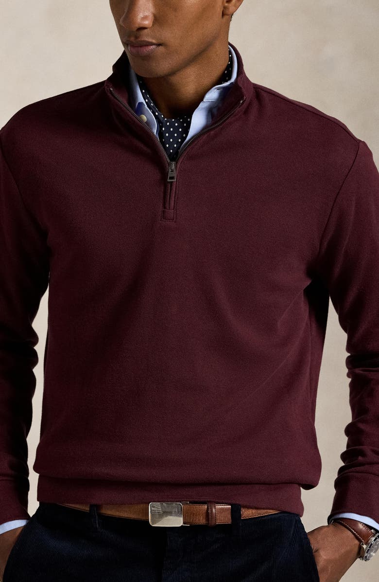 Polo Ralph Lauren Textured Double Knit Quarter Zip Pullover, Alternate, color, Spring Wine Heather/ Blackboot