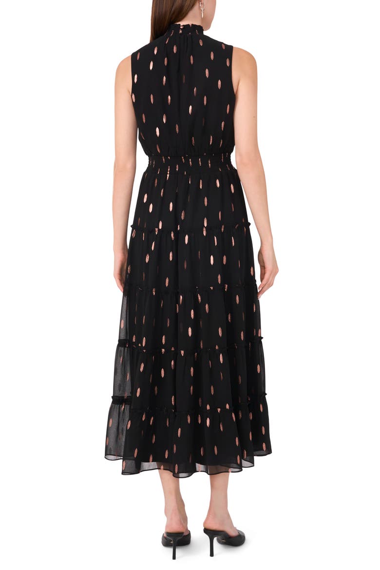 Print Smocked Mock Neck Tiered Maxi Dress, Alternate, color, RICH BLACK 060