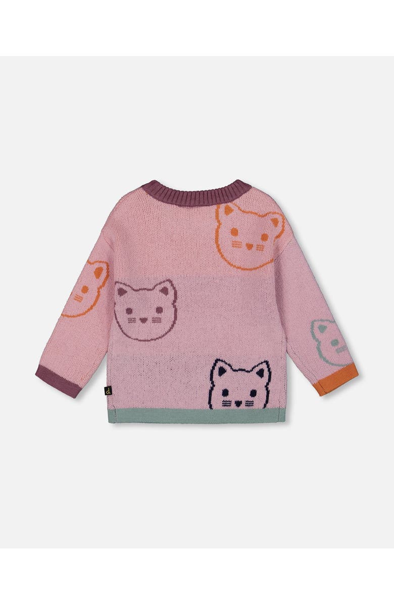 Deux par Deux Knit Jacquard Sweater with Cats, Alternate, color, Dusty Pink