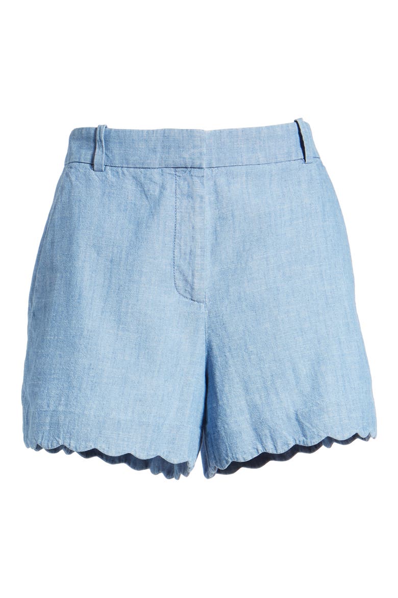 Chambray Scallop Hem Shorts, Alternate, color, MEDIUM CHAMBRAY WASH