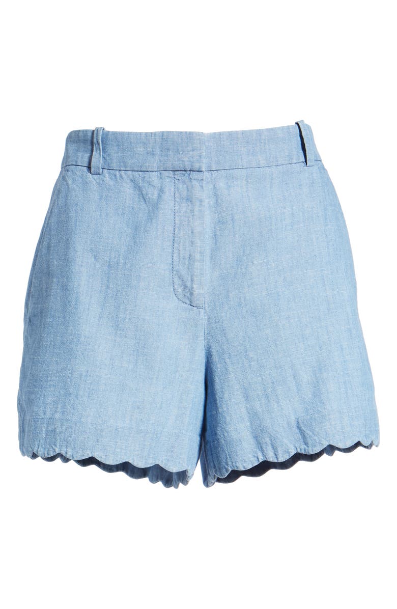 J.Crew Chambray Scallop Hem Shorts, Alternate, color, 