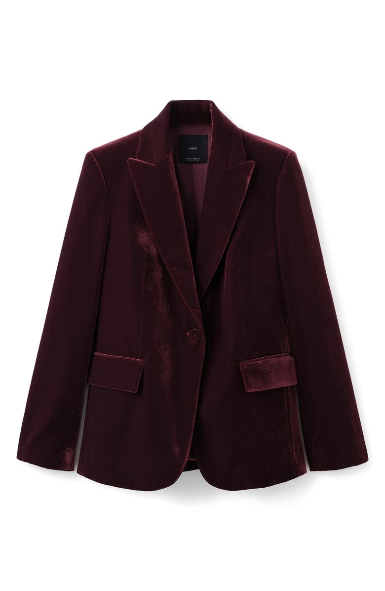 MANGO Structured Velvet Blazer, Alternate, color, Maroon