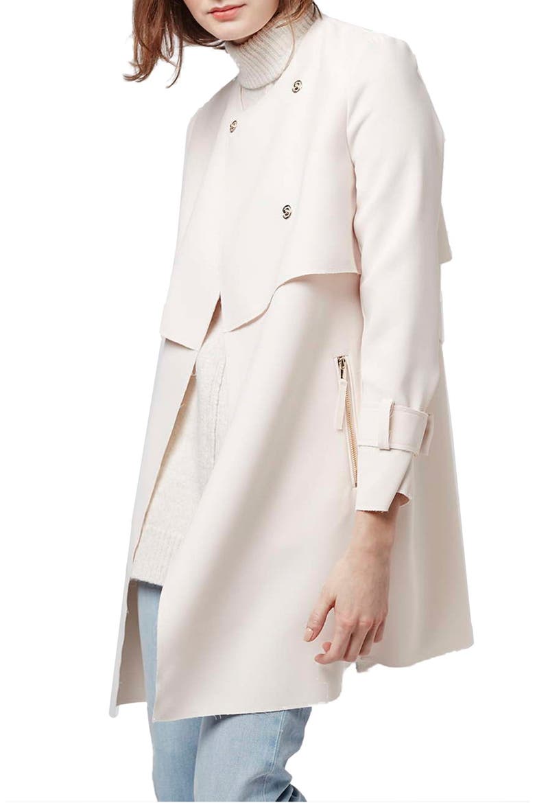 'Putty' Raw Edge Belted Coat, Main, color, NUDE