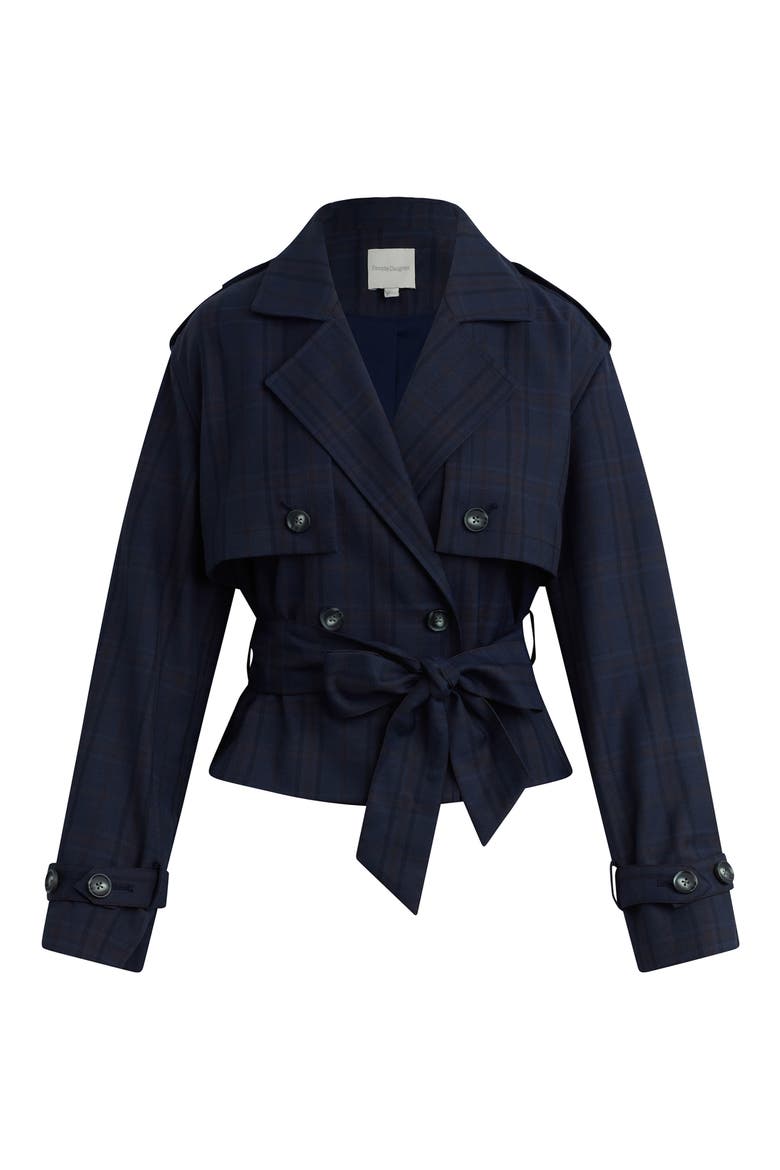 The Cropped Charles Plaid Trench Coat, Alternate, color, MIDNIGHT PLAID