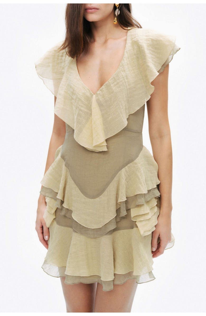 Nocturne Tiered Ruffle Mini Dress with Deep V-Neckline, Alternate, color, 